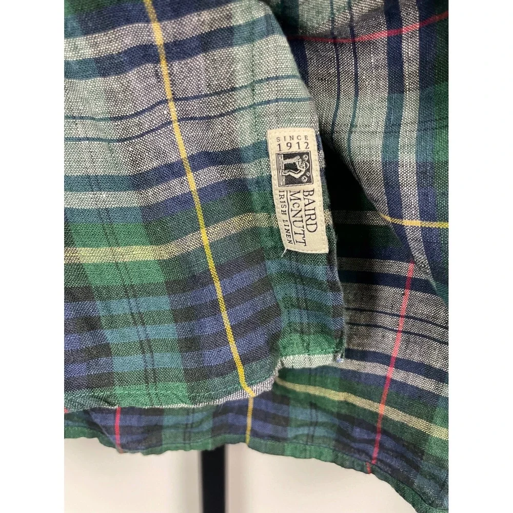J.Crew Baird McNutt Irish Linen Slim Fit Plaid Button Down Shirt Mens XL Green
